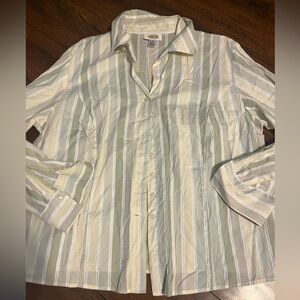 Talbots Women's Striped Button-Down Shirt in Pale Green and Cream